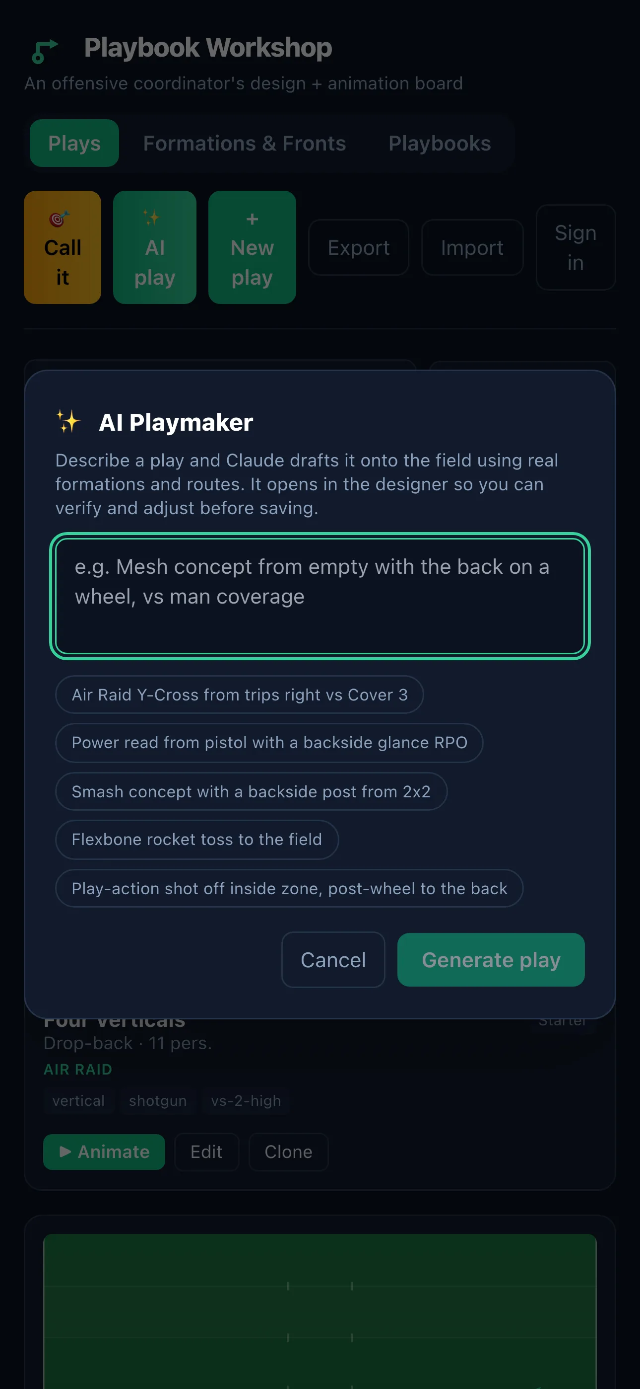 Playbook Workshop screen 1