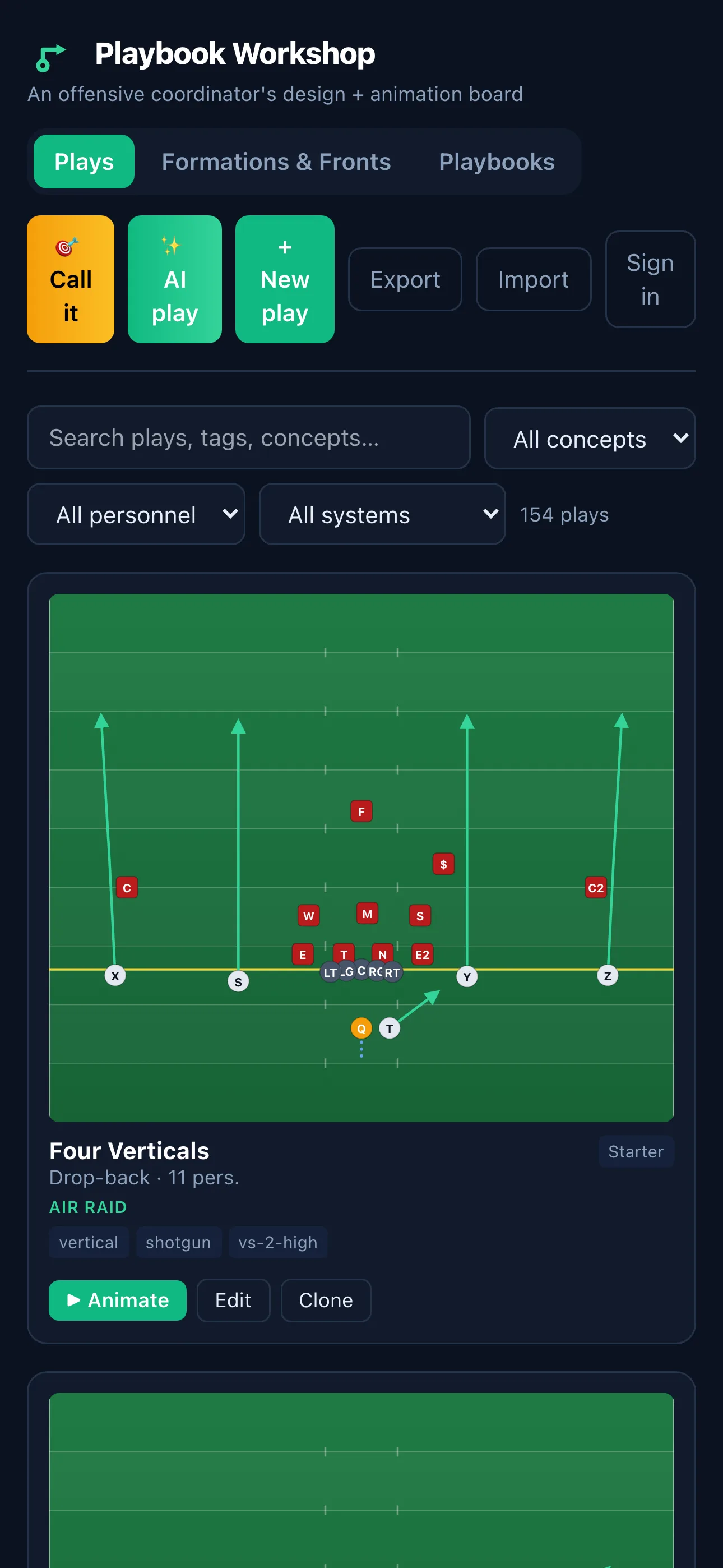 Playbook Workshop interface