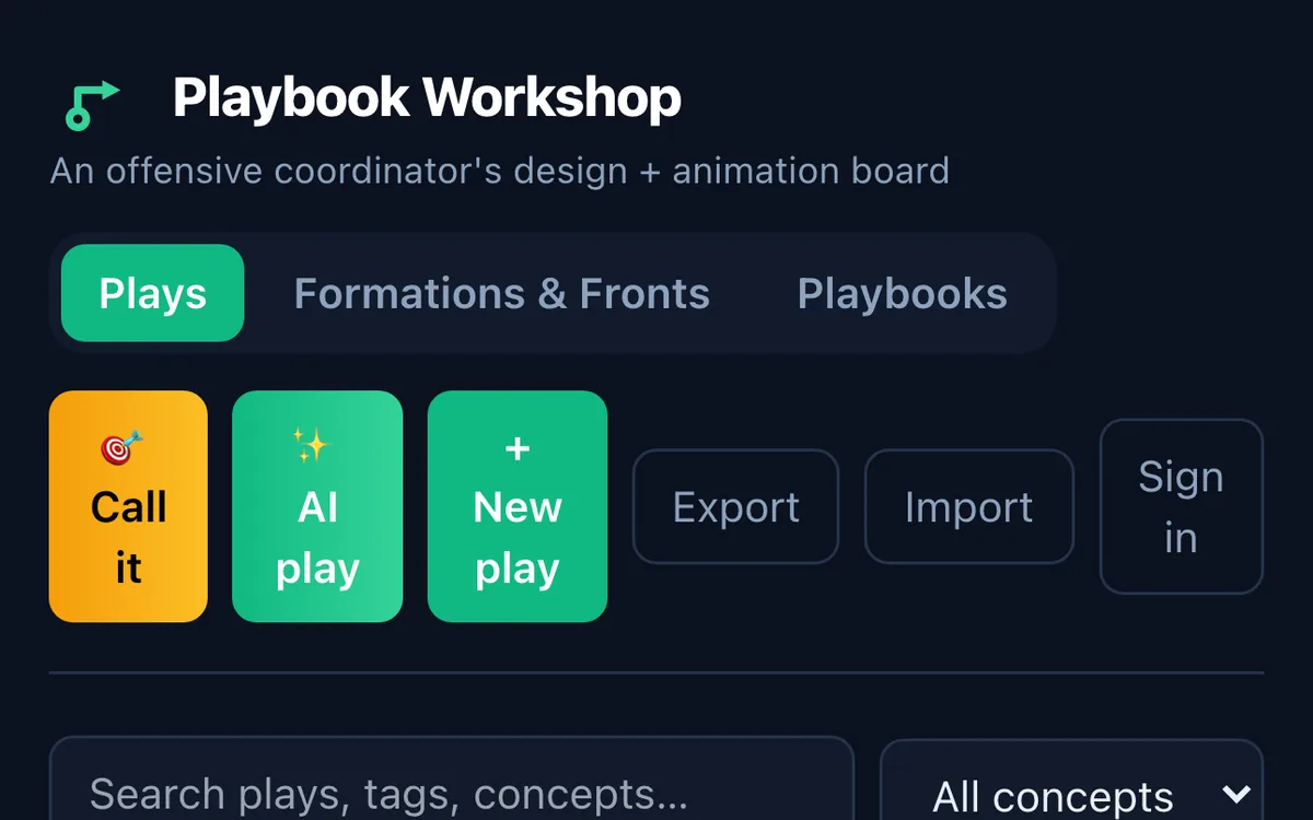 Playbook Workshop interface